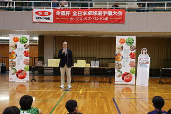 選手たちへエールを送る林副本部長の内容を表示
