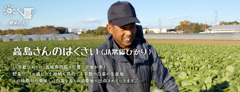 JA常総ひかりは、茨城県西部に位置し平地が多く野菜づくりに適した土地柄で県内でも有数の白菜の生産地。この時期旬の美味しい白菜が毎日首都圏を始めとして多くの消費地へ出荷されていきます。