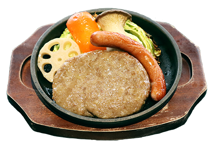 季節の野菜とローズポーク・常陸牛のハンバーグ