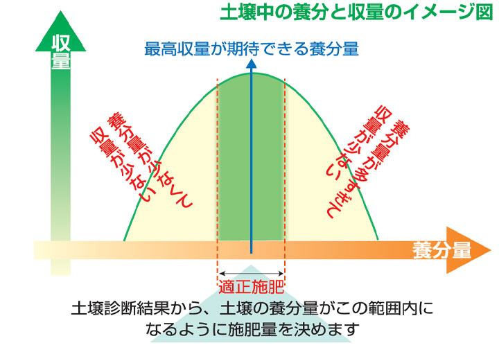 土壌中の養分と収量のイメージ図