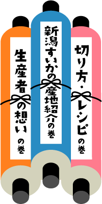 生産者の想いの巻 新潟すいかの産地紹介の巻 切り方・レシピの巻