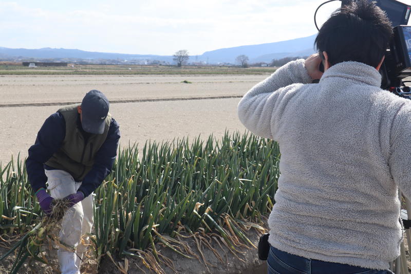 ◆番組収録をする白ねぎ生産者の藤原さんの内容を表示