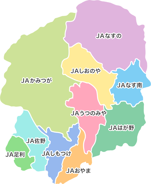 栃木県内のＪＡマップ