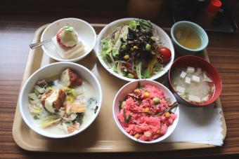 （メニューの一例）徳島県産野菜で、バランスの良い食事を。の内容を表示