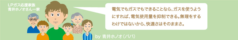電気でもガスでもできることなら、ガスを使うようにすれば、電気使用量を抑制できる。無理をするわけではないから、快適さはそのままさ。